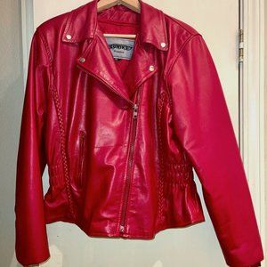 Red Leather Heavy Motorcycle Jacket Zip out liner